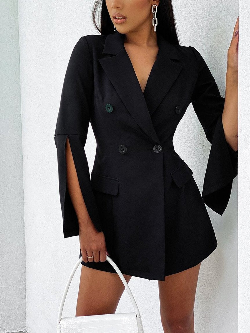 Lapel Collar Split Sleeve Blazer Dress - Dresses - INS | Online Fashion Free Shipping Clothing, Dresses, Tops, Shoes - Black - Casual - Casual Dresses