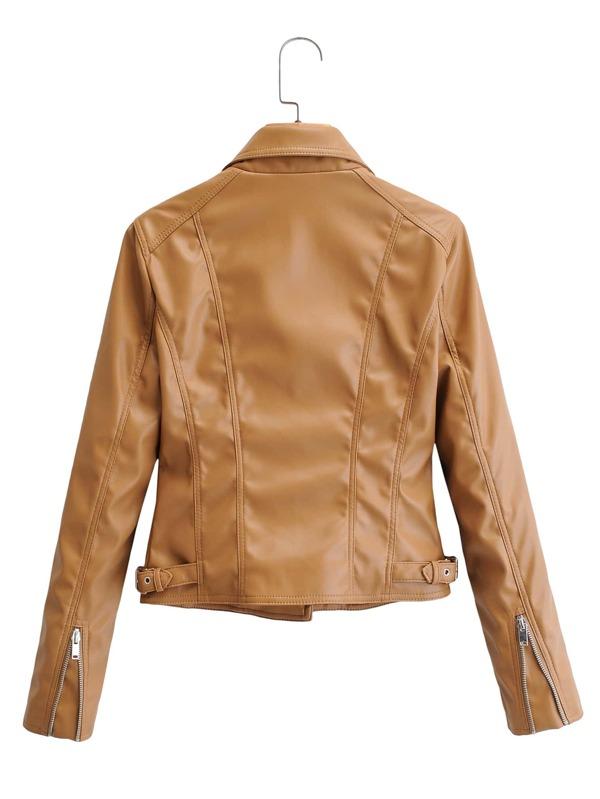 Lapel Collar Zip Up PU Moto Jacket - INS | Online Fashion Free Shipping Clothing, Dresses, Tops, Shoes