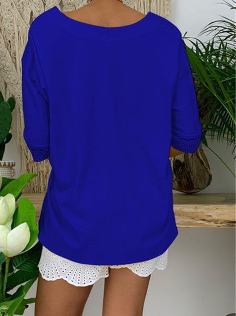 Large Size V-neck Button Mid-sleeve Shirt - Blouses - INS | Online Fashion Free Shipping Clothing, Dresses, Tops, Shoes - 04/06/2021 - Blouses - Color_Black