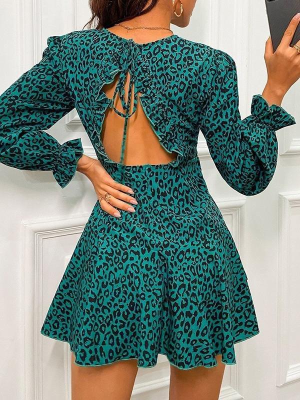 Layered Ruffle Hem Leopard Dress - Dresses - INS | Online Fashion Free Shipping Clothing, Dresses, Tops, Shoes - 01/28/2021 - Apricot - Blue