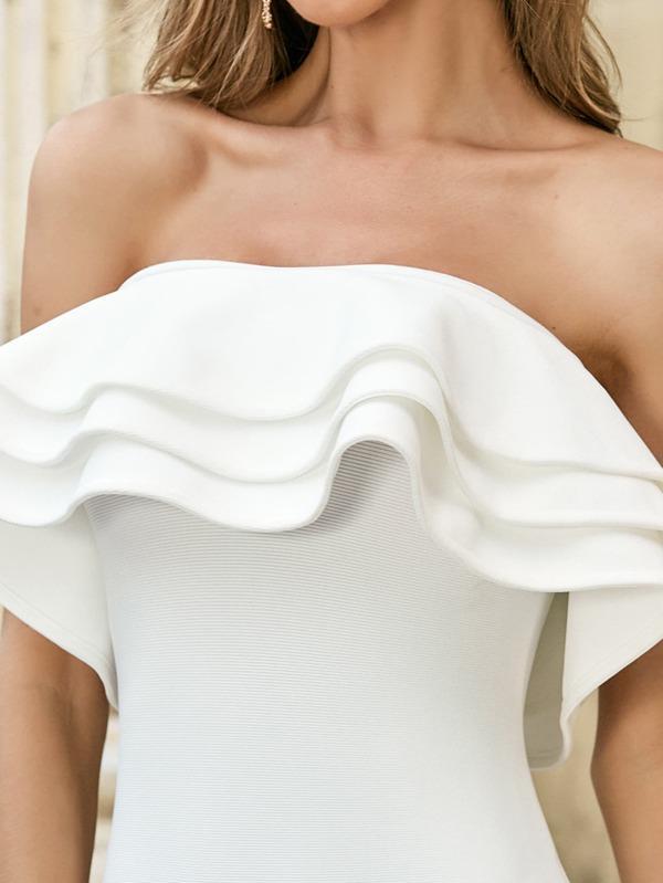 Layered Ruffle Trim Bandage Dress - Dresses - INS | Online Fashion Free Shipping Clothing, Dresses, Tops, Shoes - 02/05/2021 - Bodycon Dresses - Color_White