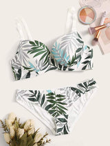 Leaf Print Underwire Lingerie Set - INS | Online Fashion Free Shipping Clothing, Dresses, Tops, Shoes