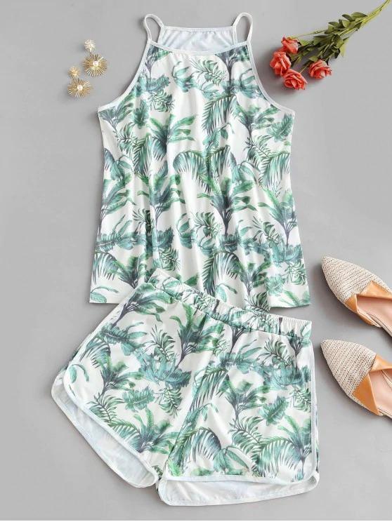 Leaves Print Lounge Two Piece Set - INS | Online Fashion Free Shipping Clothing, Dresses, Tops, Shoes