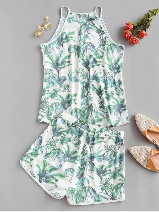 Leaves Print Lounge Two Piece Set - INS | Online Fashion Free Shipping Clothing, Dresses, Tops, Shoes