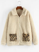 Leopard Pocket Zip Faux Fur Teddy Coat - INS | Online Fashion Free Shipping Clothing, Dresses, Tops, Shoes