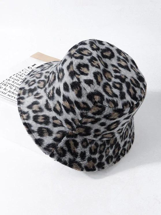 Leopard Print Fuzzy Bucket Hat - INS | Online Fashion Free Shipping Clothing, Dresses, Tops, Shoes