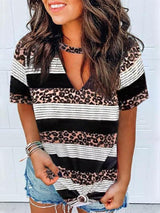 Leopard Print V-Neck Short Sleeve Casual T-Shirts - T-Shirts - INS | Online Fashion Free Shipping Clothing, Dresses, Tops, Shoes - 10-20 - 28/06/2021 - Category_T-Shirts