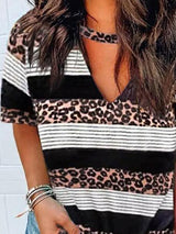 Leopard Print V-Neck Short Sleeve Casual T-Shirts - T-Shirts - INS | Online Fashion Free Shipping Clothing, Dresses, Tops, Shoes - 10-20 - 28/06/2021 - Category_T-Shirts