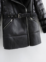 Lined Padded Belted PU Coat - INS | Online Fashion Free Shipping Clothing, Dresses, Tops, Shoes