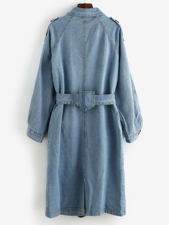 Longline Belted Pockets Denim Trench Coat - INS | Online Fashion Free Shipping Clothing, Dresses, Tops, Shoes