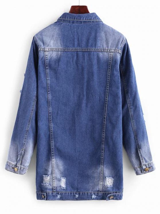 Longline Button Up Distressed Denim Coat - INS | Online Fashion Free Shipping Clothing, Dresses, Tops, Shoes