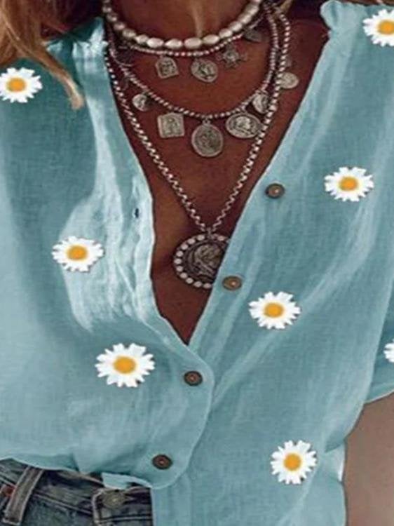 Loose Flower Print Long Sleeve Blouses - Blouses - INS | Online Fashion Free Shipping Clothing, Dresses, Tops, Shoes - 20-30 - 22/06/2021 - BLO2106221111