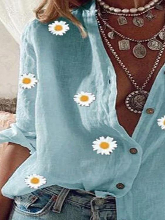 Loose Flower Print Long Sleeve Blouses - Blouses - INS | Online Fashion Free Shipping Clothing, Dresses, Tops, Shoes - 20-30 - 22/06/2021 - BLO2106221111