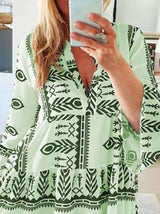 Loose Printed Long Sleeve V-Neck Dress - Mini Dresses - INS | Online Fashion Free Shipping Clothing, Dresses, Tops, Shoes - 15/06/2021 - Category_Mini Dresses - Color_Blue