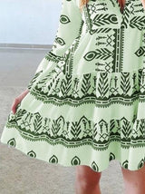 Loose Printed Long Sleeve V-Neck Dress - Mini Dresses - INS | Online Fashion Free Shipping Clothing, Dresses, Tops, Shoes - 15/06/2021 - Category_Mini Dresses - Color_Blue