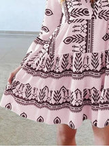 Loose Printed Long Sleeve V-Neck Dress - Mini Dresses - INS | Online Fashion Free Shipping Clothing, Dresses, Tops, Shoes - 15/06/2021 - Category_Mini Dresses - Color_Blue