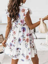 Loose Printed Ruffled Short-sleeved Dress - Mini Dresses - INS | Online Fashion Free Shipping Clothing, Dresses, Tops, Shoes - 20-30 - 21/06/2021 - color-blue