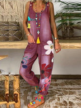 Loose Printed Sleeveless Boho Jumpsuit - Jumpsuit & Rompers - INS | Online Fashion Free Shipping Clothing, Dresses, Tops, Shoes - 06/07/2021 - 40-50 - Bottoms