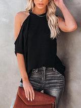 Loose Round Neck Pit Strip Off Shoulder Solid Color Blouse - Blouses - INS | Online Fashion Free Shipping Clothing, Dresses, Tops, Shoes - 14/05/2021 - 140521 - BLO210519262