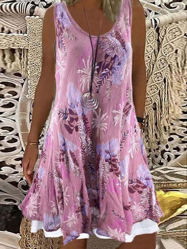 Loose Round Neck Sleeveless Printed Fake Two-Piece Dress - Mini Dresses - INS | Online Fashion Free Shipping Clothing, Dresses, Tops, Shoes - 15/07/2021 - 20-30 - Category_Mini Dresses