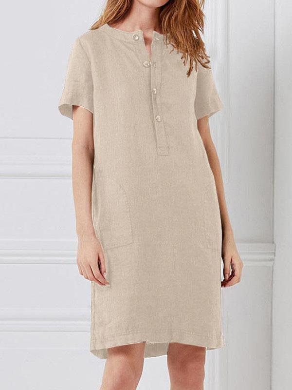 Loose Short Sleeve Double Pocket Dress - Mini Dresses - INS | Online Fashion Free Shipping Clothing, Dresses, Tops, Shoes - 10-20 - 20/07/2021 - color-apricot