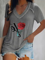 Loose Short Sleeve Rose Print T-Shirts - T-Shirts - INS | Online Fashion Free Shipping Clothing, Dresses, Tops, Shoes - 20-30 - 26/07/2021 - Category_T-Shirts