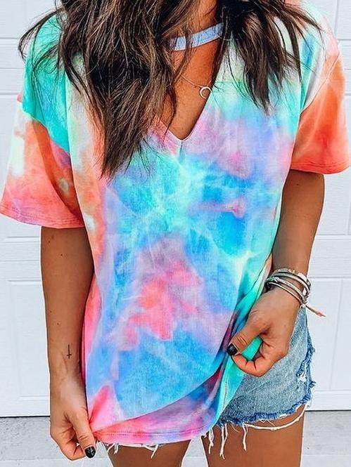 Loose Short Sleeve V-Neck Printed T-Shirt - T-Shirts - INS | Online Fashion Free Shipping Clothing, Dresses, Tops, Shoes - 10-20 - 22/06/2021 - Category_T-Shirts