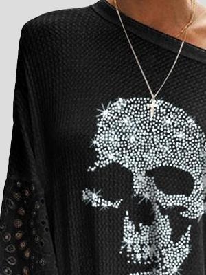Loose Skull Printed Lace Stitching T-shirt - T-shirts - INS | Online Fashion Free Shipping Clothing, Dresses, Tops, Shoes - 15/06/2021 - Color_Black - Color_Blue