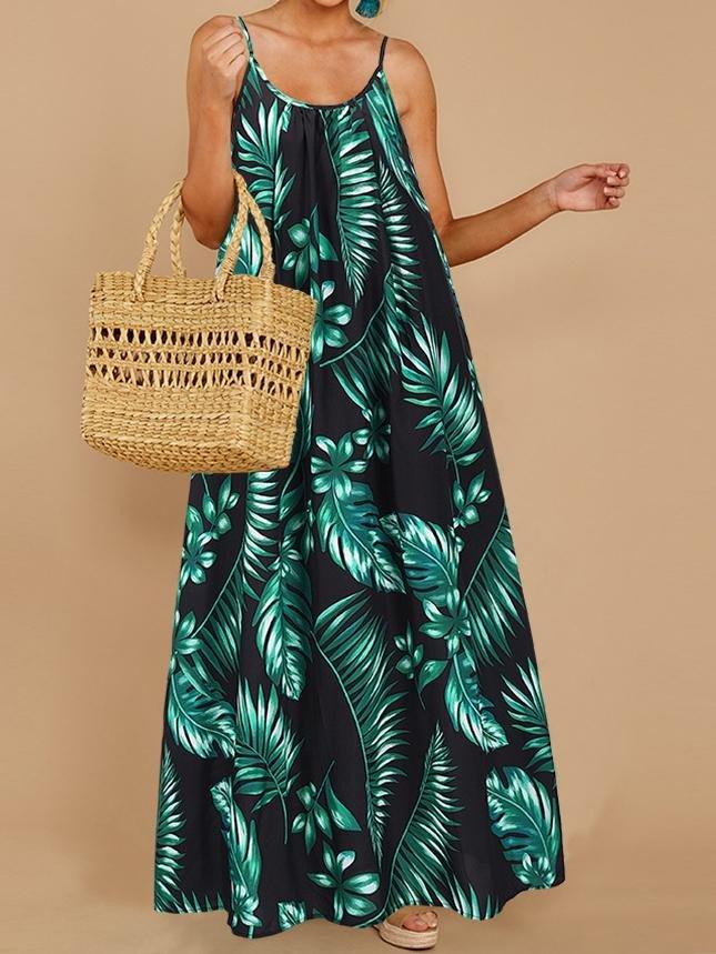 Loose Sleeveless Print Maxi Dress - Maxi Dresses - INS | Online Fashion Free Shipping Clothing, Dresses, Tops, Shoes - 15/06/2021 - Category_Maxi Dresses - Color_Green