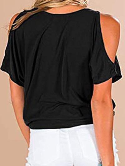 Loose Solid V-Neck Off The Shoulder Short Sleeve T-Shirt - T-Shirts - INS | Online Fashion Free Shipping Clothing, Dresses, Tops, Shoes - 05/07/2021 - 10-20 - Category_T-Shirts