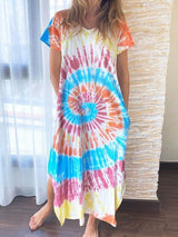 Loose Tie-Dye Printed Short Sleeve Split Dress - Maxi Dresses - INS | Online Fashion Free Shipping Clothing, Dresses, Tops, Shoes - 09/07/2021 - 20-30 - Category_Maxi Dresses