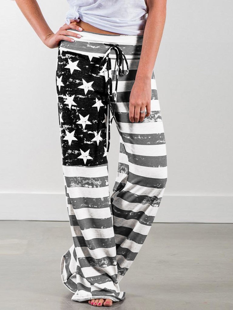 Loose Tie Star Stripe Print Casual Wide-Leg Pants - Pants - INS | Online Fashion Free Shipping Clothing, Dresses, Tops, Shoes - 10-20 - 29/06/2021 - Bottom