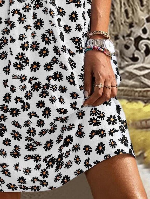 Loose V-neck Floral Print Mid Sleeve Dress - Mini Dresses - INS | Online Fashion Free Shipping Clothing, Dresses, Tops, Shoes - 20-30 - 21/06/2021 - color-blue