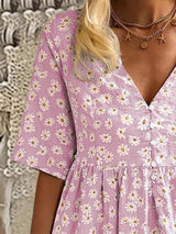 Loose V-neck Floral Print Mid Sleeve Dress - Mini Dresses - INS | Online Fashion Free Shipping Clothing, Dresses, Tops, Shoes - 20-30 - 21/06/2021 - color-blue