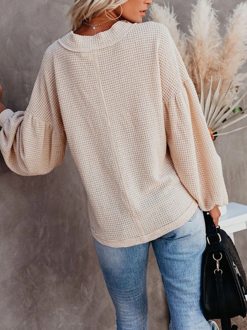 Loose V-neck Lantern Sleeve Top - Blouses - INS | Online Fashion Free Shipping Clothing, Dresses, Tops, Shoes - 20-30 - 20/07/2021 - BLO2107201212