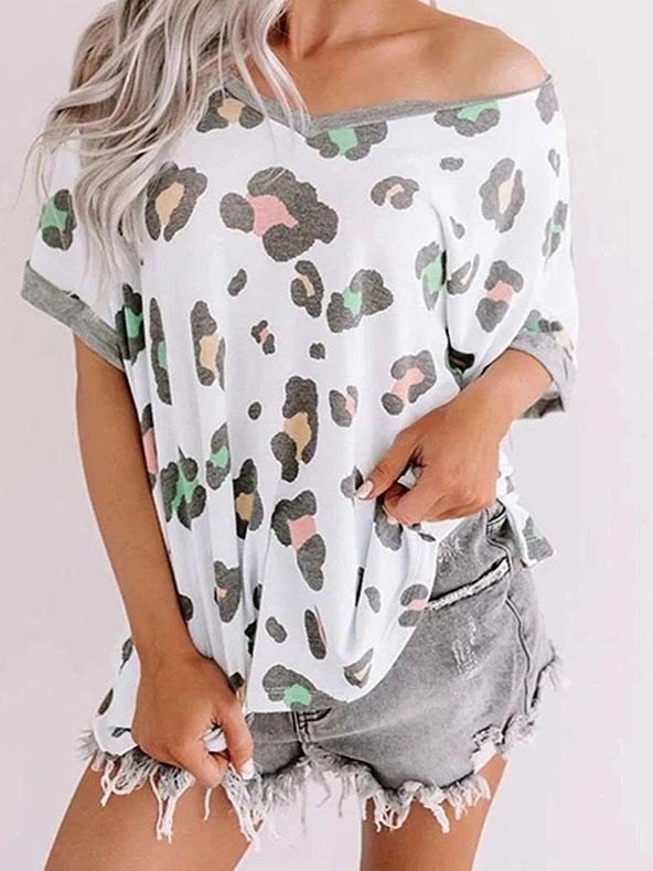 Loose V-neck Short Sleeve Printed T-shirt - T-shirts - INS | Online Fashion Free Shipping Clothing, Dresses, Tops, Shoes - 10-20 - 28/06/2021 - color-white