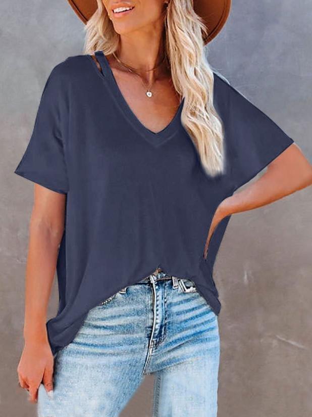 Loose V-neck Solid Short-sleeved T-shirt - 20.99 - INS | Online Fashion Free Shipping Clothing, Dresses, Tops, Shoes - 07/07/2021 - 20-30 - color-black