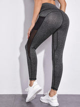 Marled Mesh Panel Sports Leggings With Phone Pocket - INS | Online Fashion Free Shipping Clothing, Dresses, Tops, Shoes