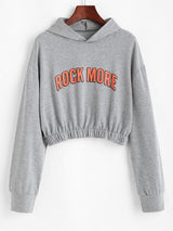 Marled Rock More Graphic Cropped Hoodie - INS | Online Fashion Free Shipping Clothing, Dresses, Tops, Shoes