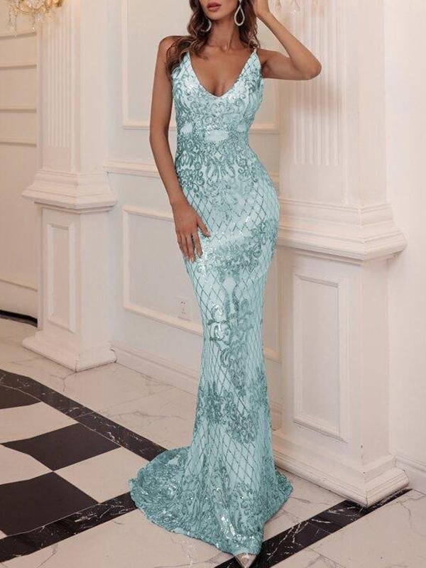 Mermaid Hem Backless Sequin Prom Dress - Dresses - INS | Online Fashion Free Shipping Clothing, Dresses, Tops, Shoes - 01/27/2021 - Blue - Bodycon Dresses