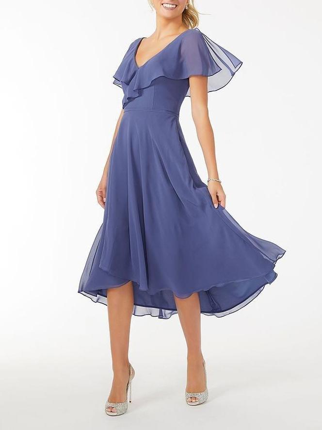 Midi Flutter Sleeve Chiffon Bridesmaid Midi Dress - Midi Dresses - INS | Online Fashion Free Shipping Clothing, Dresses, Tops, Shoes - 14/04/2021 - Color_Blue - Colour_Gray Blue