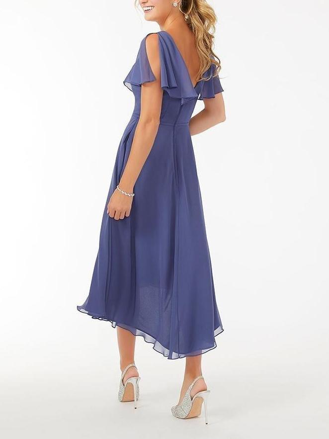 Midi Flutter Sleeve Chiffon Bridesmaid Midi Dress - Midi Dresses - INS | Online Fashion Free Shipping Clothing, Dresses, Tops, Shoes - 14/04/2021 - Color_Blue - Colour_Gray Blue
