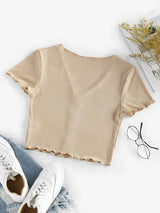 Mock Button Lettuce-trim Ribbed Top - INS | Online Fashion Free Shipping Clothing, Dresses, Tops, Shoes