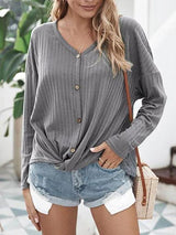 Mock Button Wide Rib Twist Batwing Knitwear - Sweaters - INS | Online Fashion Free Shipping Clothing, Dresses, Tops, Shoes - 02/08/2021 - Autumn - Casual