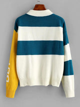 Mock Neck Colorblock Stripes Sweater - INS | Online Fashion Free Shipping Clothing, Dresses, Tops, Shoes
