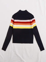 Mock Neck Colorful Striped Ribbed Knit Sweater - INS | Online Fashion Free Shipping Clothing, Dresses, Tops, Shoes