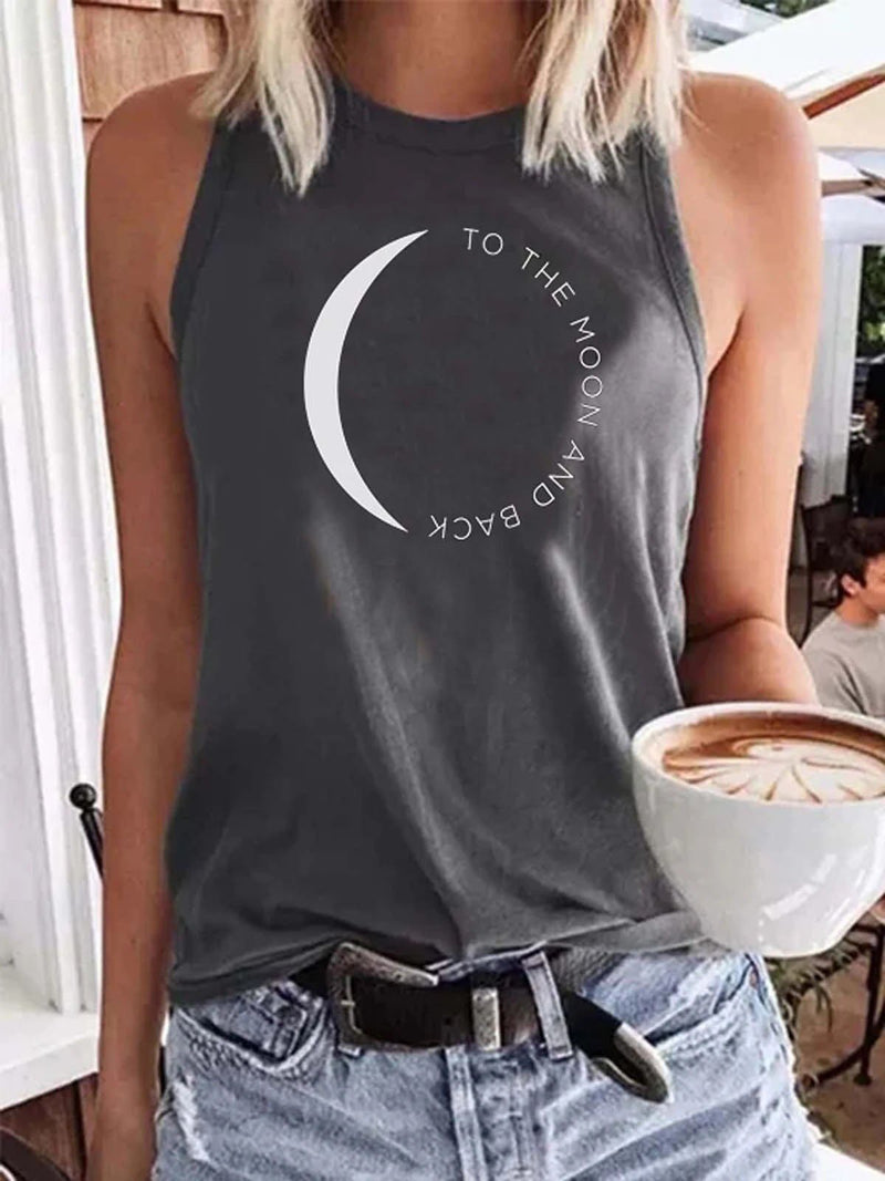 Moon Alphabet Print Round Neck Tank Top - Tanks - INS | Online Fashion Free Shipping Clothing, Dresses, Tops, Shoes - 05/06/2021 - Category_Tanks - Color_Gray