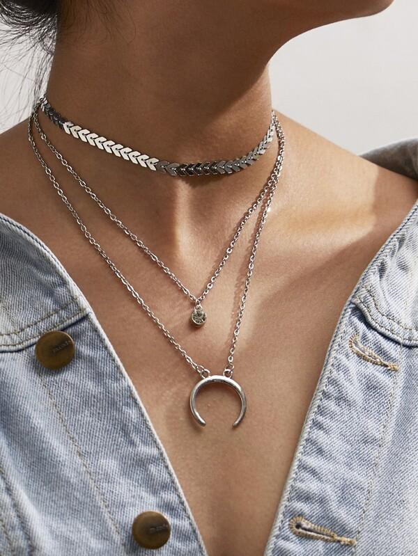 Moon Pendant Layered Chain Necklace - INS | Online Fashion Free Shipping Clothing, Dresses, Tops, Shoes