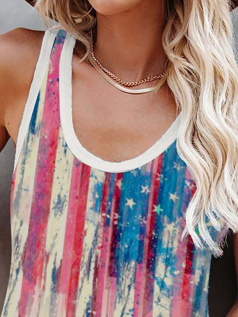Multicolor Printed Crew Neck Tank Top - Tanks - INS | Online Fashion Free Shipping Clothing, Dresses, Tops, Shoes - 01/06/2021 - Category_Tanks - Color_Blue