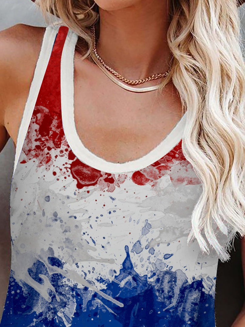 Multicolor Printed Crew Neck Tank Top - Tanks - INS | Online Fashion Free Shipping Clothing, Dresses, Tops, Shoes - 01/06/2021 - Category_Tanks - Color_Blue